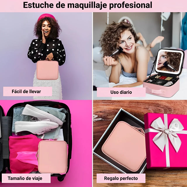 Neceser de Maquillaje Portátil con Espejo LED