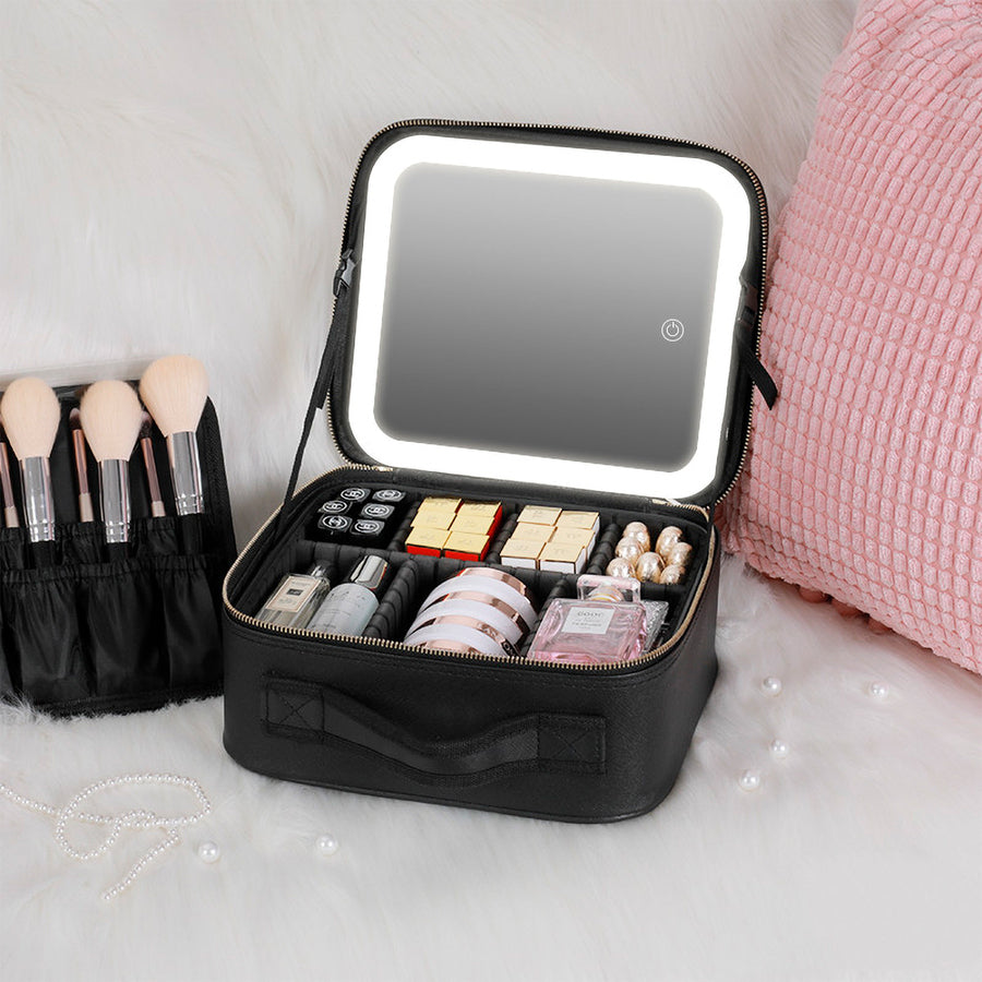 Neceser de Maquillaje Portátil con Espejo LED