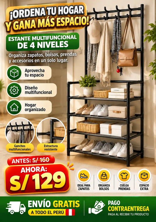 Estante Multifuncional de 4 Niveles