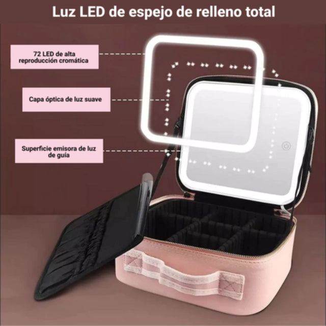 Neceser de Maquillaje Portátil con Espejo LED
