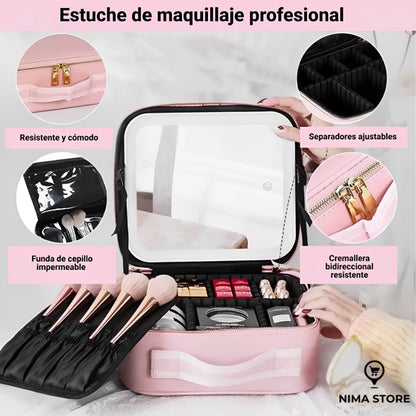Neceser de Maquillaje Portátil con Espejo LED