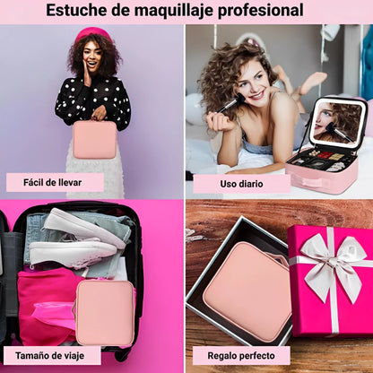 Neceser de Maquillaje Portátil con Espejo LED